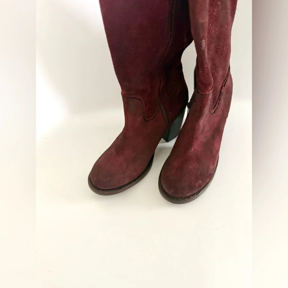 Women's Over-the-Knee Suede Boots in Burgundy